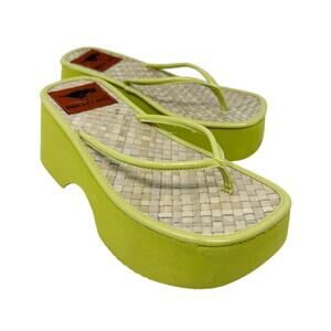 Vintage Y2K Rocket Dog Spring Green Chunky Platform Flip Flops Women's Sz 7 EUC